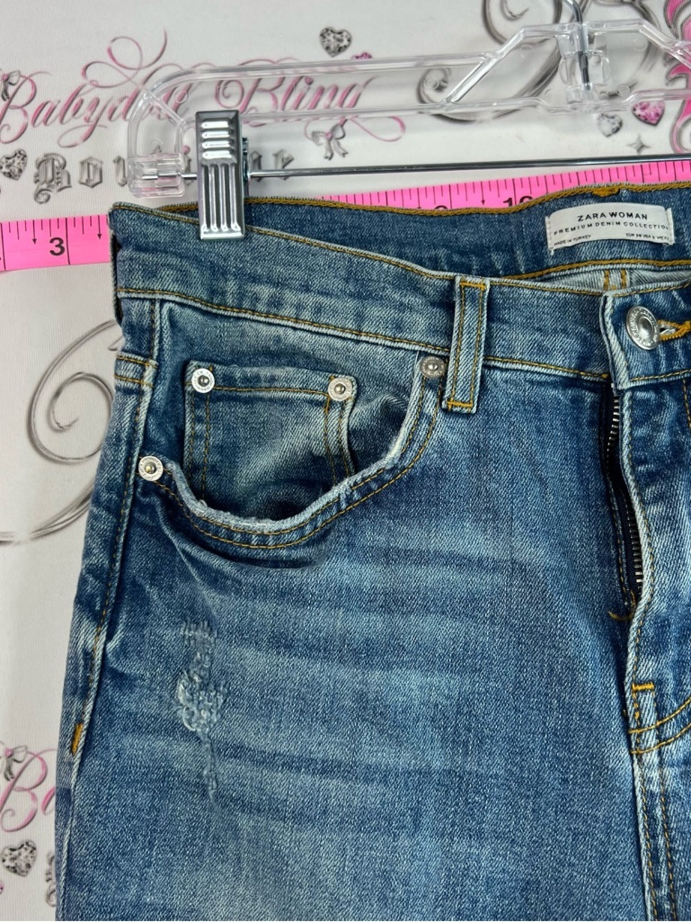 Zara jeans pants light blue wash Distressed Medium Blue Straight Leg Jeans - Picture 5 of 10